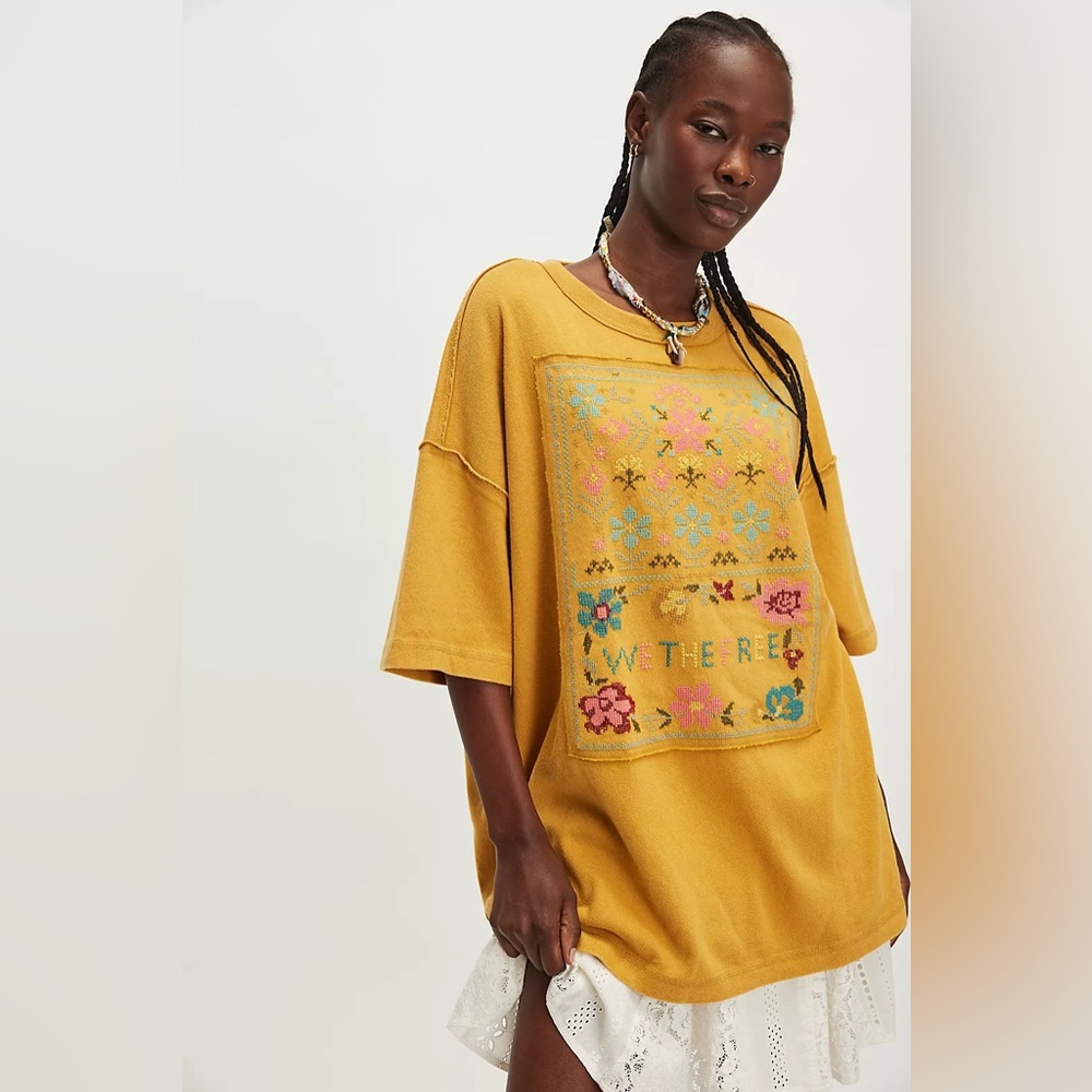 Free People We the Free  Embroidered Short Sleeve Tee